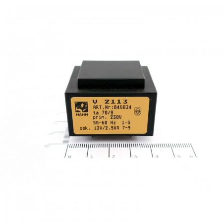 1 x HAHN TRANSFORMER 230V  /  13V / 15VA  50-60Hz. CA386U1F210621