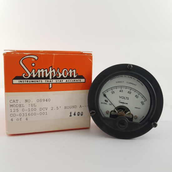 1 X SIMPSON ANALOG PANEL METER 125A 0-100 DCV  VOLTS AMMETERS. MODEL 125.  RCB407/2