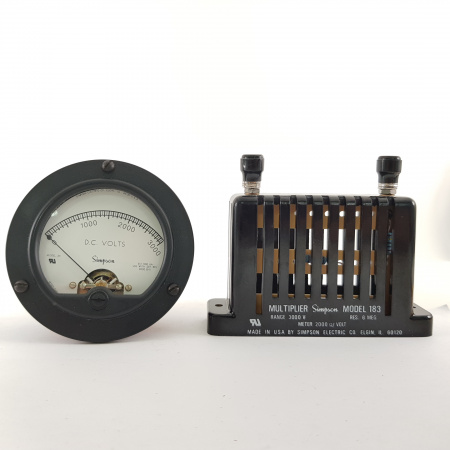 1 X SIMPSON ANALOG PANEL METER 0-3000 DCV + 1 X  SIMPSON MULTIPLIER MODEL 183 3000v