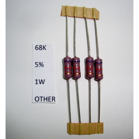 2 X RESISTOR CARBON FILM. 1W 68K 5% 2PC. NEW+ C1649