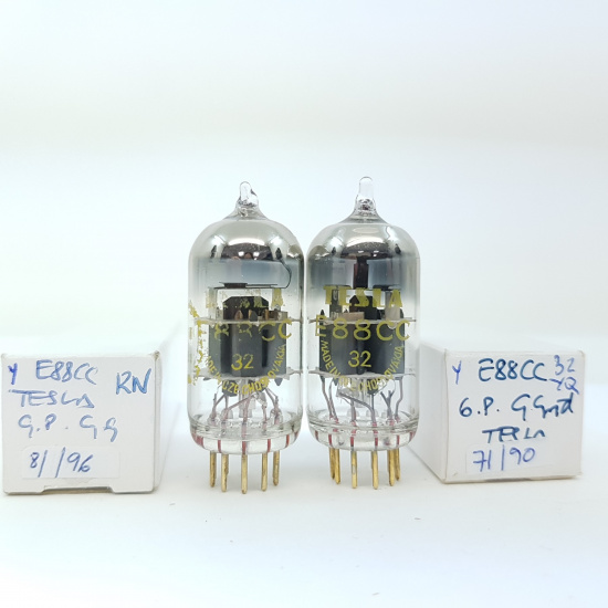 2 X E88CC TESLA TUBE. 1960s PROD. GOLD PIN. GOLD GRID. MATCHED PAIR. 5. CH139