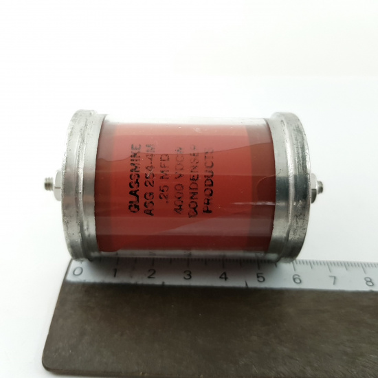 1 X GLASSMIKE ASG 254-4M OILD FILLED GLASS CAPACITOR 0.25MFD 4000VDCW HIGH VOLTAGE. RCA299/3