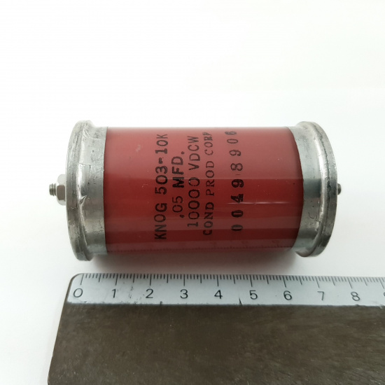 1 X COND PROD CORP KNOG 503-10K OILD FILLED GLASS CAPACITOR 0.05MFD 10000VDCW HIGH VOLTAGE. RCA299/4