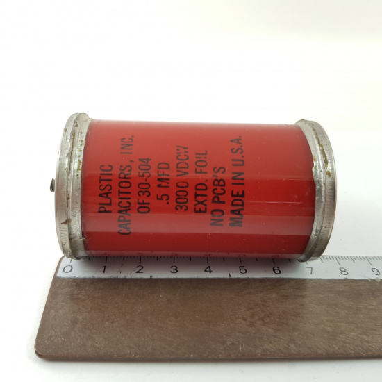 1 X PLASTIC OF30-504 OILD FILLED GLASS CAPACITOR 0.5MFD 3000VDCW HIGH VOLTAGE. RCA299/6