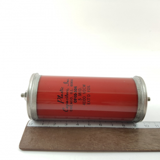 1 X PLASTIC OF40-504 OILD FILLED GLASS CAPACITOR 0.5MFD 4000VDCW HIGH VOLTAGE. RCA299/7