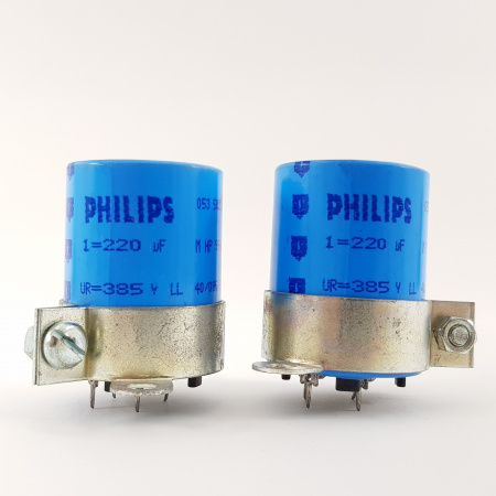 2 x ELECTROLYTIC CAPACITOR PHILIPS 220uF 385V NOS PAIR. RCA399U1F300124