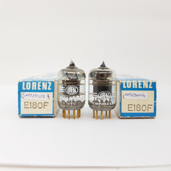 2 X E180F LORENZ TUBE. BLACK PLATES. GOLD PIN. MATCHED PAIR. 6. CH55