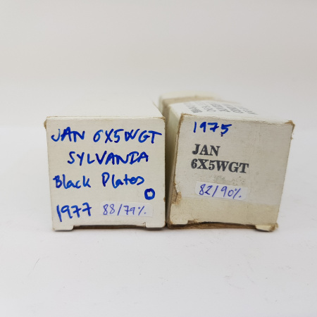 2 X JAN 6X5WGT SYLVANIA TUBE. BLACK PLATES. MATCHED PAIR. 26. CH70