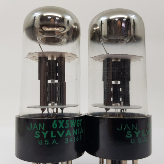 2 X JAN 6X5WGT SYLVANIA TUBE. BLACK...