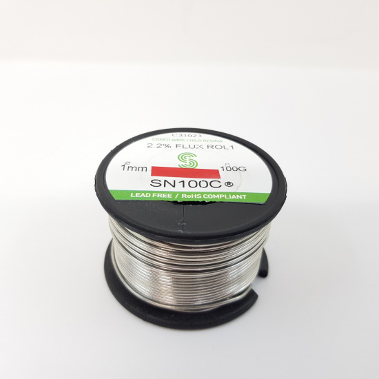 1 x SOLDER WIRE 1mm. Sn99,3Cu0,7. ROSIN CORE FLUX 2.2% MADE IN SPAIN. ESTAÑO 100gr. CB308U7