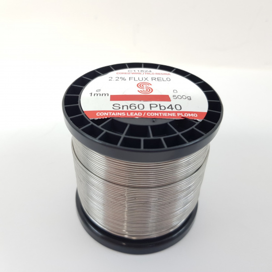 1 X SOLDER WIRE 1mm. 60/40 LEAD. ROSIN CORE FLUX 2.2% MADE IN SPAIN. ESTAÑO 500gr. RCB308U2