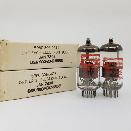 2 X JAN 7308 RAYTHEON TUBE. 76/92%-122/72%. PAR. NOS/NIB. 32P. CH70