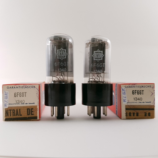 2 X 6F6GT FIVRE PRODUCTION TUBE. BRANDED RSD. NOS/NIB. BLACK PLATES. 11A. CB402