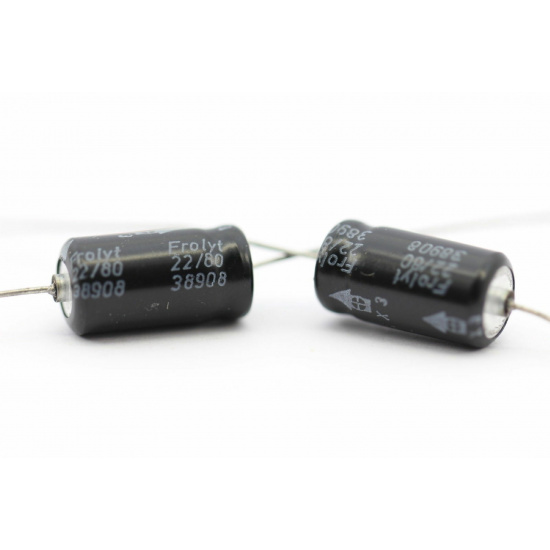 2 X ELECTROLYTIC CAPACITOR FROLYT 22uF 80V NOS (New Old Stock) 2PC CA13U46F210624