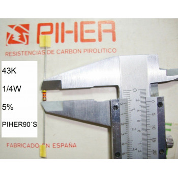 VINTAGE PIHER RESISTOR. 1/4W 43K 5% *4 PC* NEW ORIGINAL 1990´S