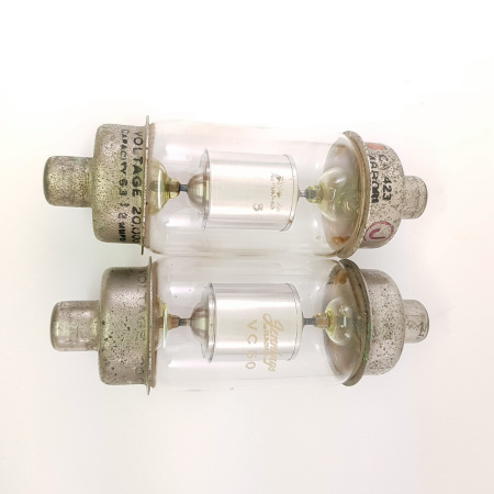 2 X VC50 HIGH VOLTAGE CAPACITOR FOR EMISSION JENNINGS TUBE. 50pF 20KV. USED. RCB44