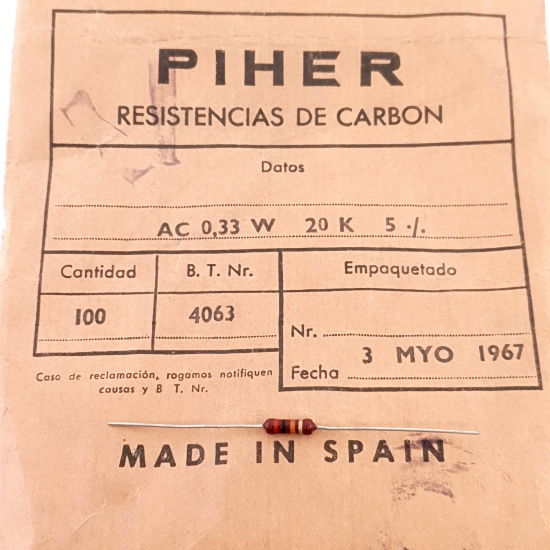 1 X 1/3W 20K 5% 1960s VINTAGE PIHER...