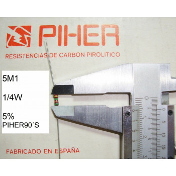 VINTAGE PIHER RESISTOR. 1/4W 5M1 5% *4 PC* NEW ORIGINAL 1990´S