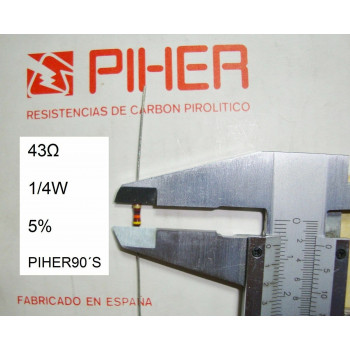 VINTAGE PIHER RESISTOR. 1/4W 43Ω 43OHM 43R 5% *4 PC* NEW ORIGINAL 1990´S