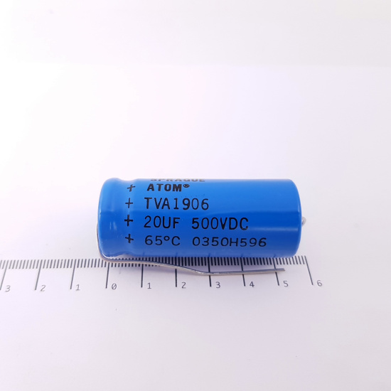 1 X ELECTROLYTIC CAPACITOR SPRAGUE ATOM 20uF 500VDC. C613CU1F180924