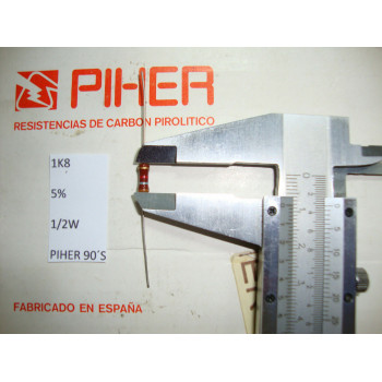 VINTAGE PIHER RESISTOR. 1/2W 1.8K 5% *1 PC* NEW ORIGINAL 1990´S+