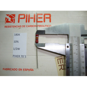 VINTAGE PIHER RESISTOR. 1/2W 180K 10% *1 PC* NEW ORIGINAL 1970´S + RC373