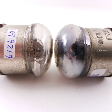 2 X 717A TUNGSOL TUBE. BLACK PLATES. USED PAIR. CB402.E