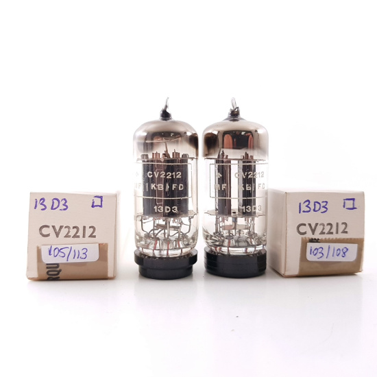 2 X CV2212 / 13D3 MULLARD TUBE. MATCHED PAIR 17mm BLACK PLATES 1950s TUBE. NOS/NIB. RCB41