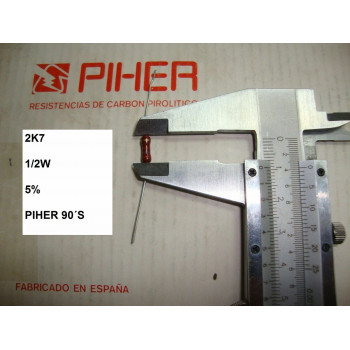VINTAGE PIHER RESISTOR. 1/2W 2.7K 5% *1 PC* NEW ORIGINAL 1990´S+