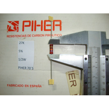 VINTAGE PIHER RESISTOR. 1/2W 27K 5% *1 PC* NEW ORIGINAL 1970´S + C352