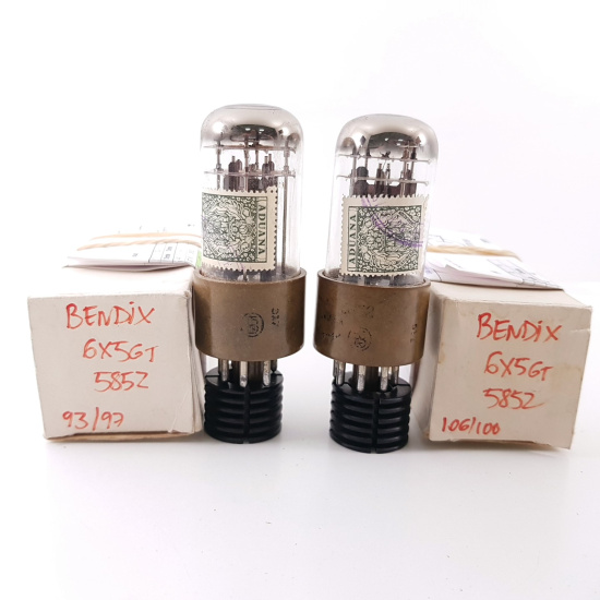 2 X 6X5GT / 5852 BENDIX TUBE. MATCHED PAIR. FOUR SQUARE GETTER. 3 MICA. NOS. RCH27V114