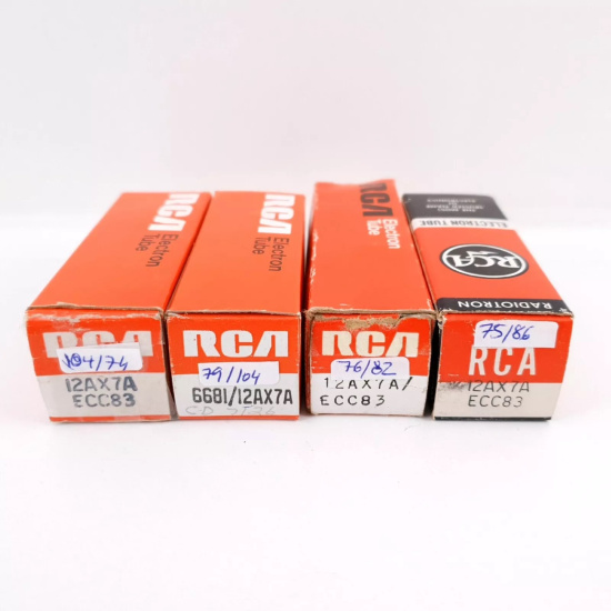 4 X 12AX7A RCA / 4 X ECC83 RCA NOS / TUBOS NUEVOS EN CAJA. C18.ENA-