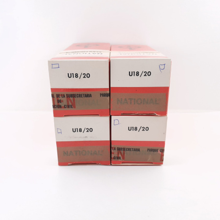 4 X U18/20 BRITISH NOS/NIB TUBES, SQUARE GETTER, BLACK PLATES, 1950´S C7.ENA