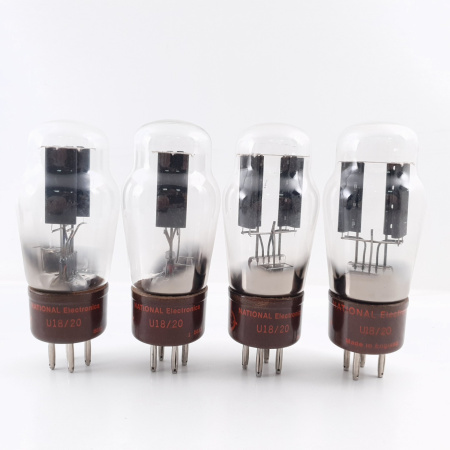 4 X U18/20 BRITISH NOS/NIB TUBES, SQUARE GETTER, BLACK PLATES, 1950´S C7.ENA