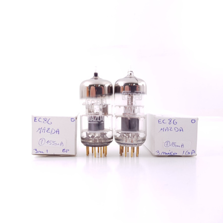 2 X EC86 MAZDA TUBE. 1960s RT PROD. 3 MICA. GOLD PIN. MATCHED PAIR. 4. CH159