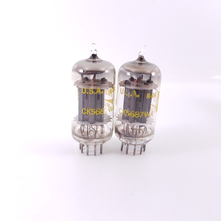 2 x 5687WA TUBE. RAYTHEON BRAND TUBE. YELLOW LOGO. MATCHED NOS / NIB. RC62