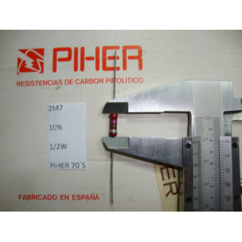 VINTAGE PIHER RESISTOR. 1/2W 2M7 10% *1 PC* NEW ORIGINAL 1970´S + C430