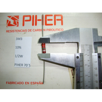 VINTAGE PIHER RESISTOR. 1/2W 3M3 10% *1 PC* NEW ORIGINAL 1970´S + C432