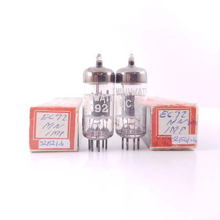 2 X EC92 / 6AB4 MINIWATT TUBE. SIEMENS-HASLKE PRODUCTION. MATCHED PAIR. 96%/96%. RCH9