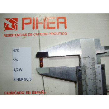 VINTAGE PIHER RESISTOR. 1/2W 47K 5% *1 PC* NEW ORIGINAL 1990´S+