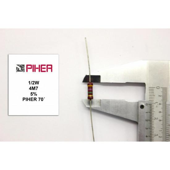 VINTAGE PIHER RESISTOR. 1/2W 4M7 5% *1 PC* NOS (New Old Stock)1970´S+