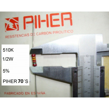 VINTAGE PIHER RESISTOR. 1/2W 510K 5% *2 PC* NEW ORIGINAL 1970´S+