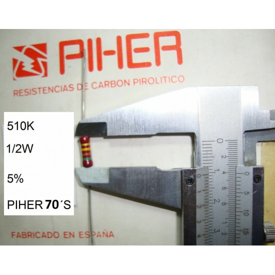 VINTAGE PIHER RESISTOR. 1/2W 510K 5% *2 PC* NEW ORIGINAL 1970´S+