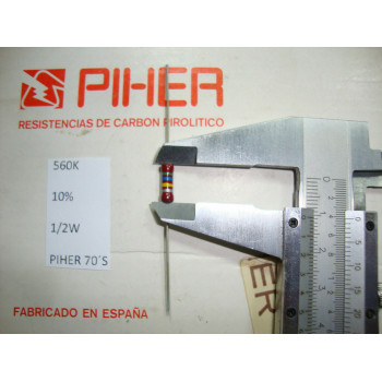 VINTAGE PIHER RESISTOR. 1/2W 560K 10% *1 PC* NEW ORIGINAL 1970´S + C415