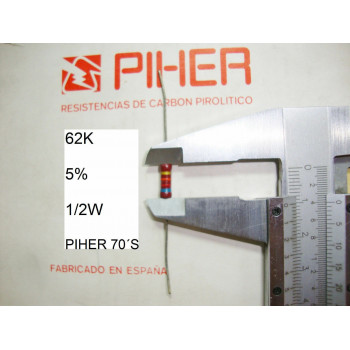 VINTAGE PIHER RESISTOR. 1/2W 62K 5% *1 PC* NEW ORIGINAL 1970´S