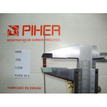 VINTAGE PIHER RESISTOR. 1/2W 6M8 10% *1 PC* NEW ORIGINAL 1970´S +