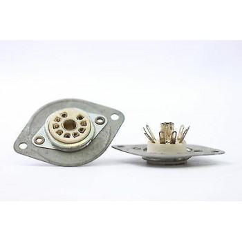 9 PINS CERAMIC SOCKET TUBE WITH METAL PLATE. ZOCALO 9 PINS CON PLACA METAL. ZO12