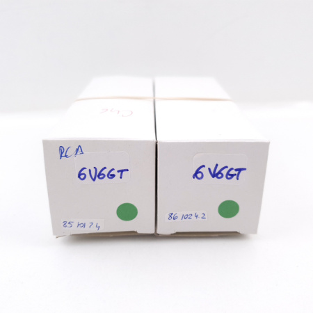 2 X 6V6GT RCA TUBE. SQUARE GETTER. ROUND BLACK PLATES. MATCHED PAIR 1. NOS. RC46