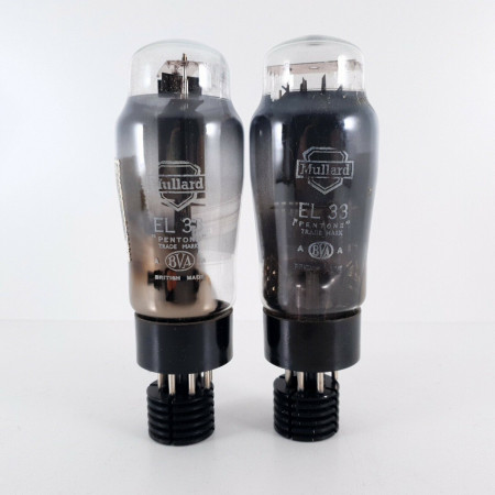 2 X EL33 TUBE. MULLARD. SMOKED GLASS. DUAL D-G. 1950s. MATCHED PAIR. CÑ  ENA