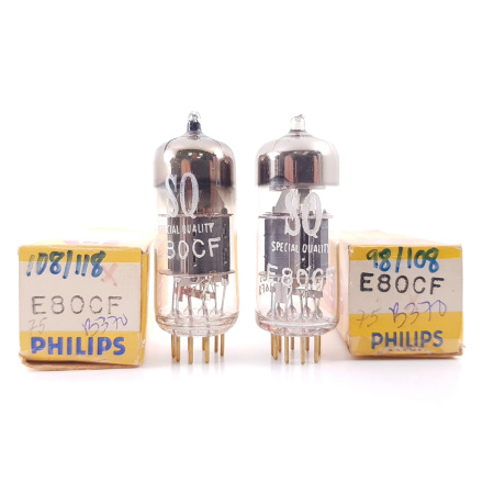 2 X E80CF PHILIPS TUBE. VALVO HAMBURG PROD. MATCHED PAIR. GOLD PIN. NOS/NIB. RCB370